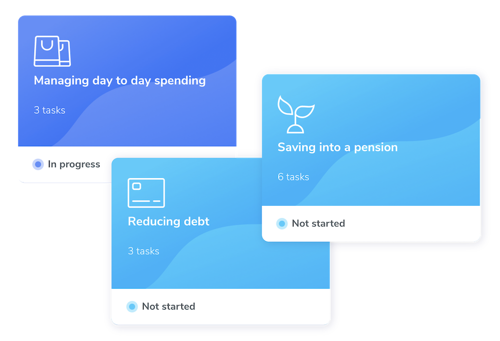A group of financial wellbeing tasks for spending, pensions, and managing debt